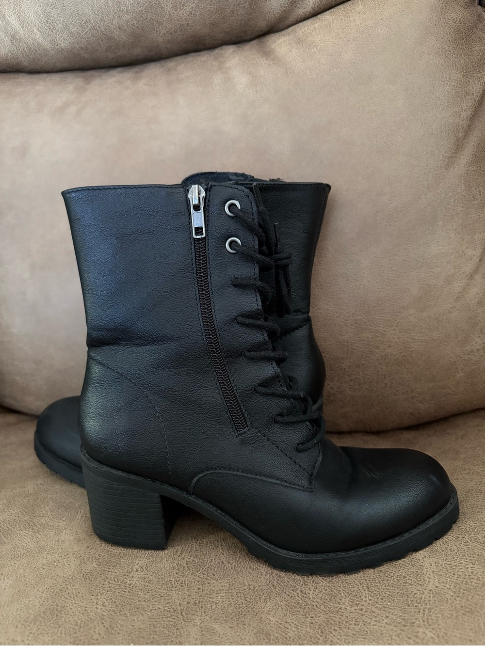 Sun + Stone Black Lace-Up Zip Combat Boots